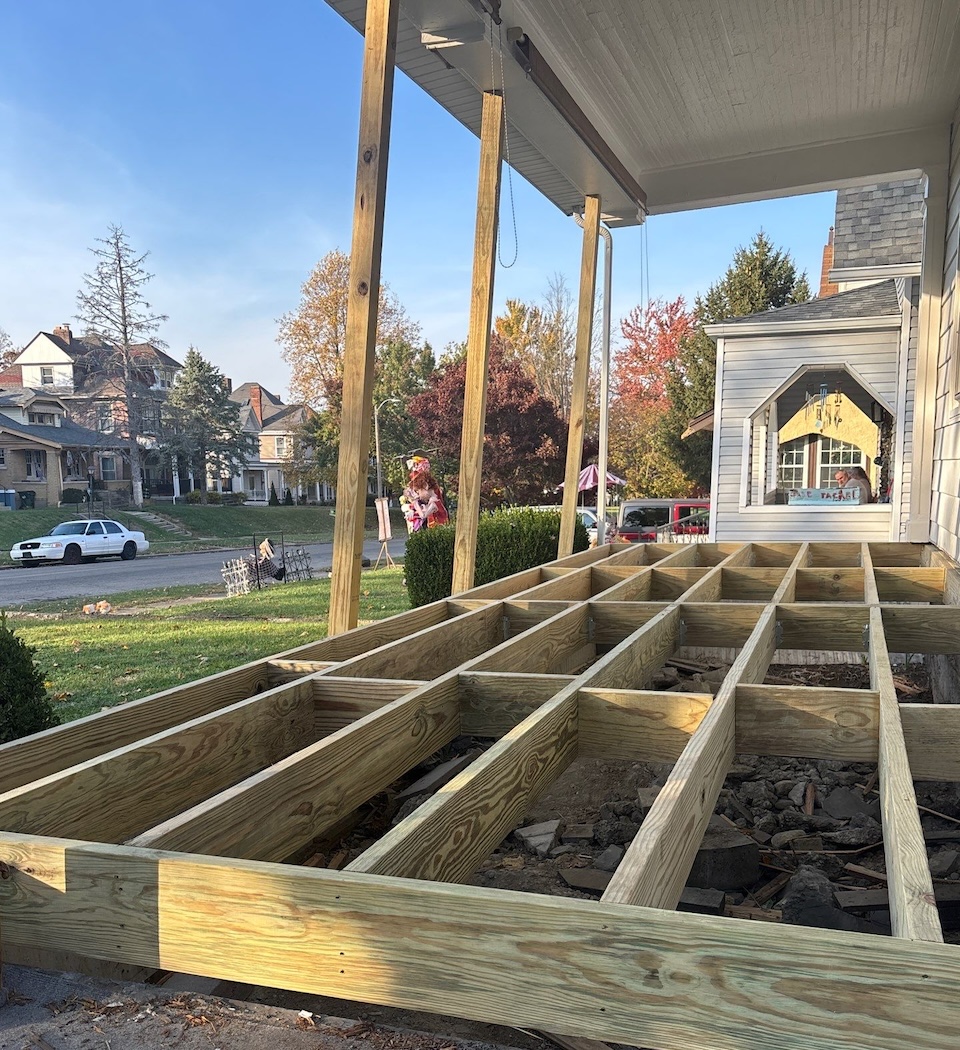 Porch framing installed.